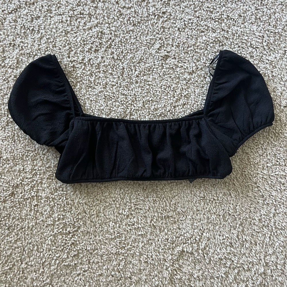 2 Tops. 1.)black bandeau with capped sleeves 2.)Princess Polly Bustier.